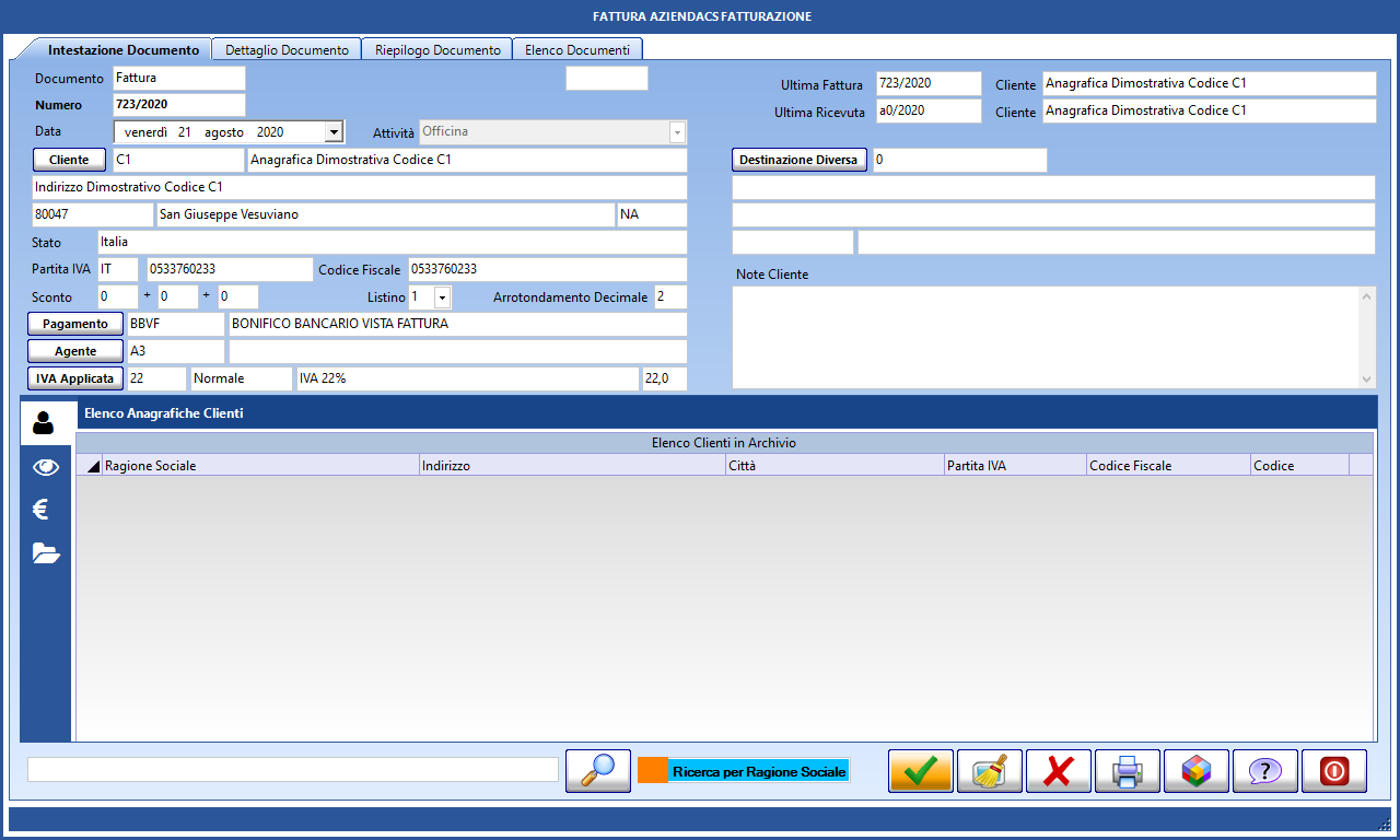 Intestazione Documento Fiscale